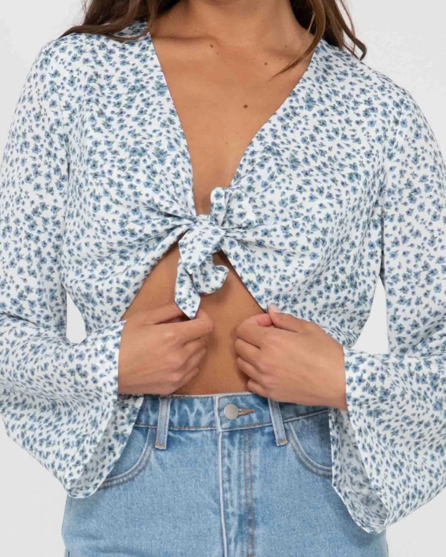 Mujer Rusty Camisa Corta Con Estampado Floral Y Lazo En La Parte Delantera De Balnear