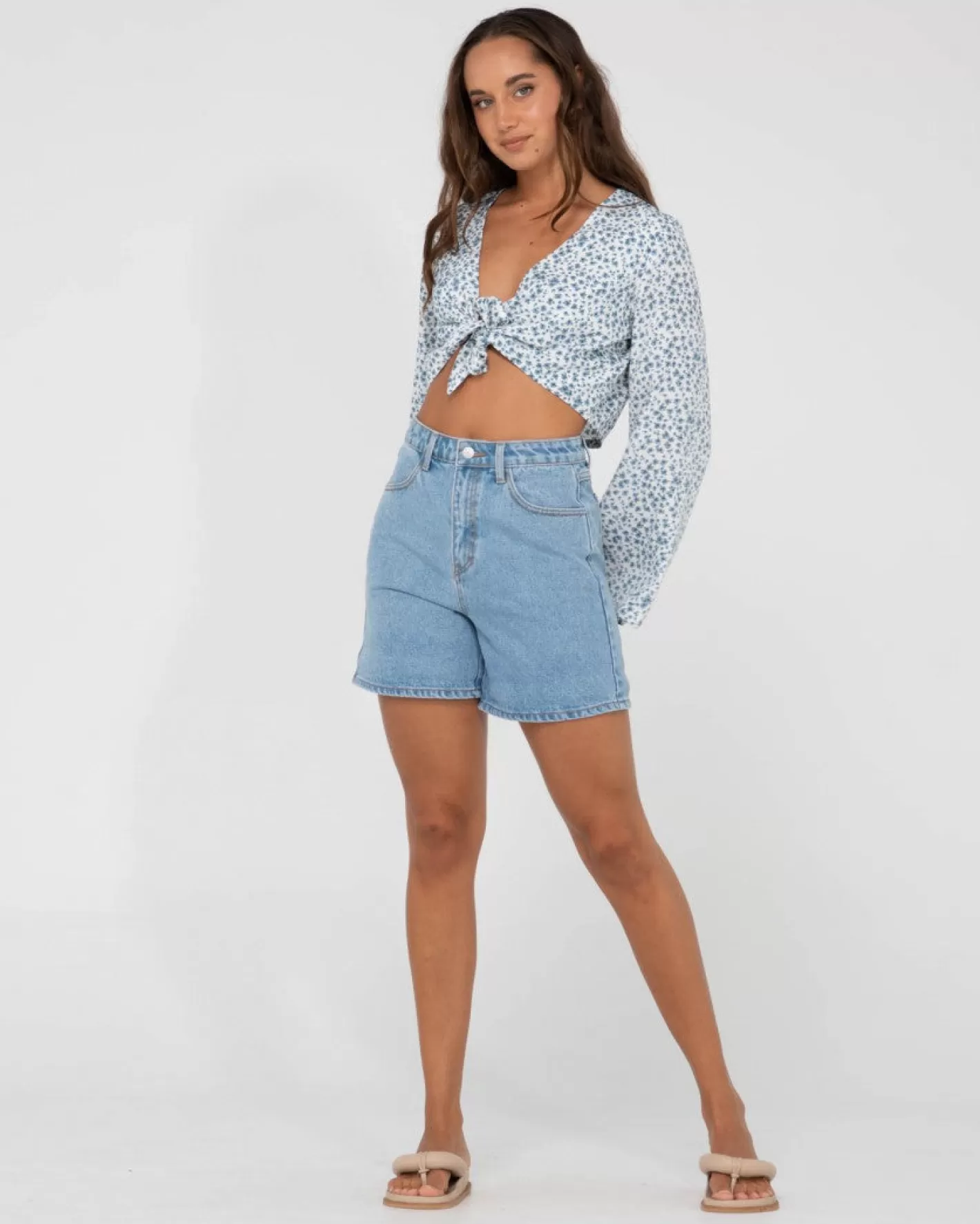 Mujer Rusty Camisa Corta Con Estampado Floral Y Lazo En La Parte Delantera De Balnear