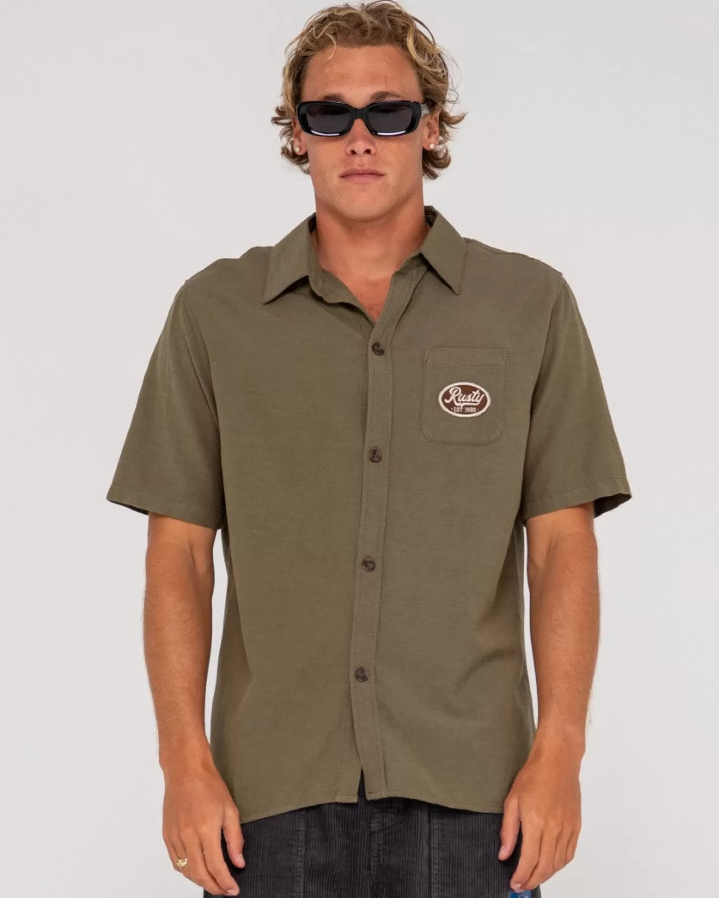 Hombre Rusty Camisa De Lino De Manga Corta Greaser Overtone