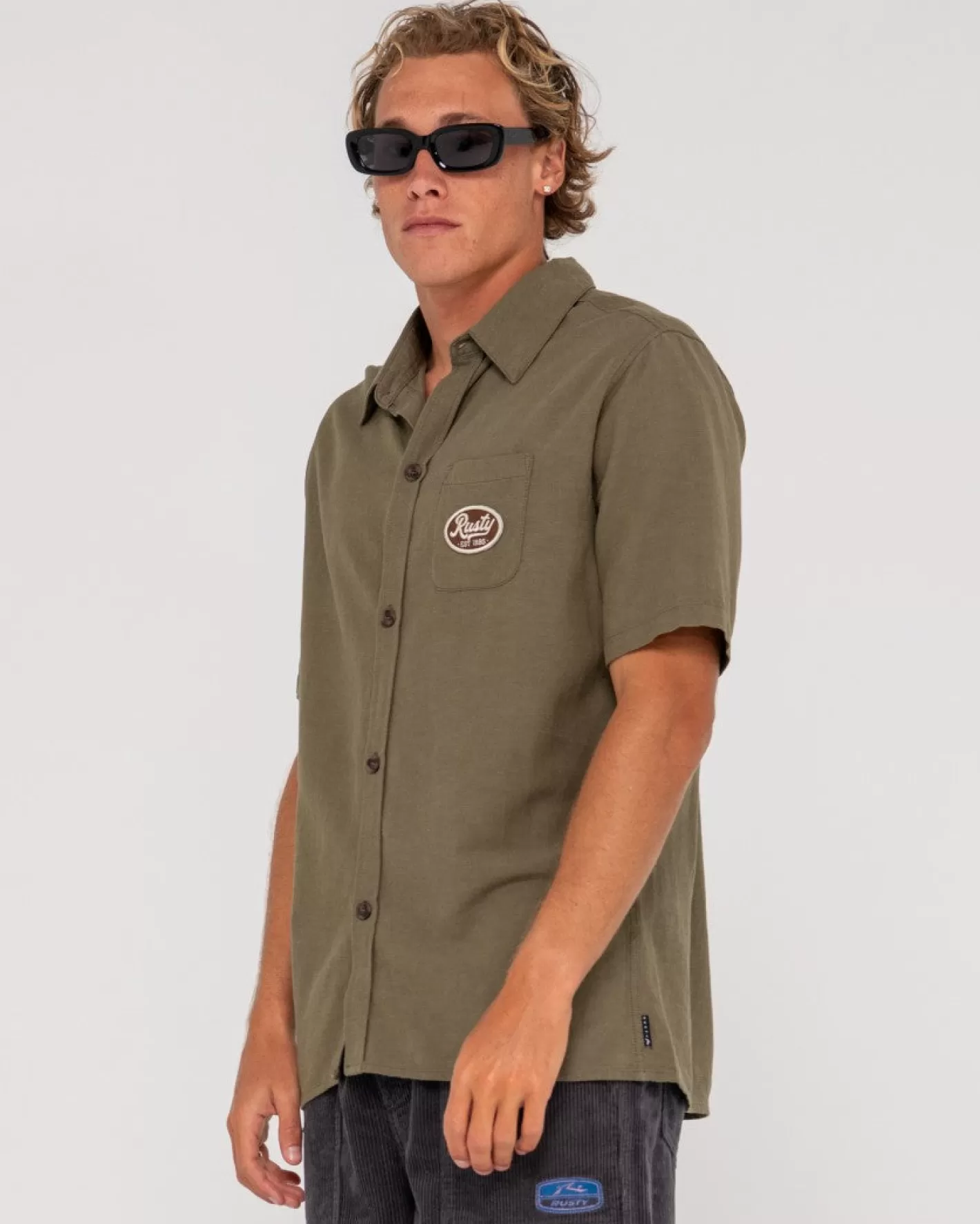 Hombre Rusty Camisa De Lino De Manga Corta Greaser Overtone