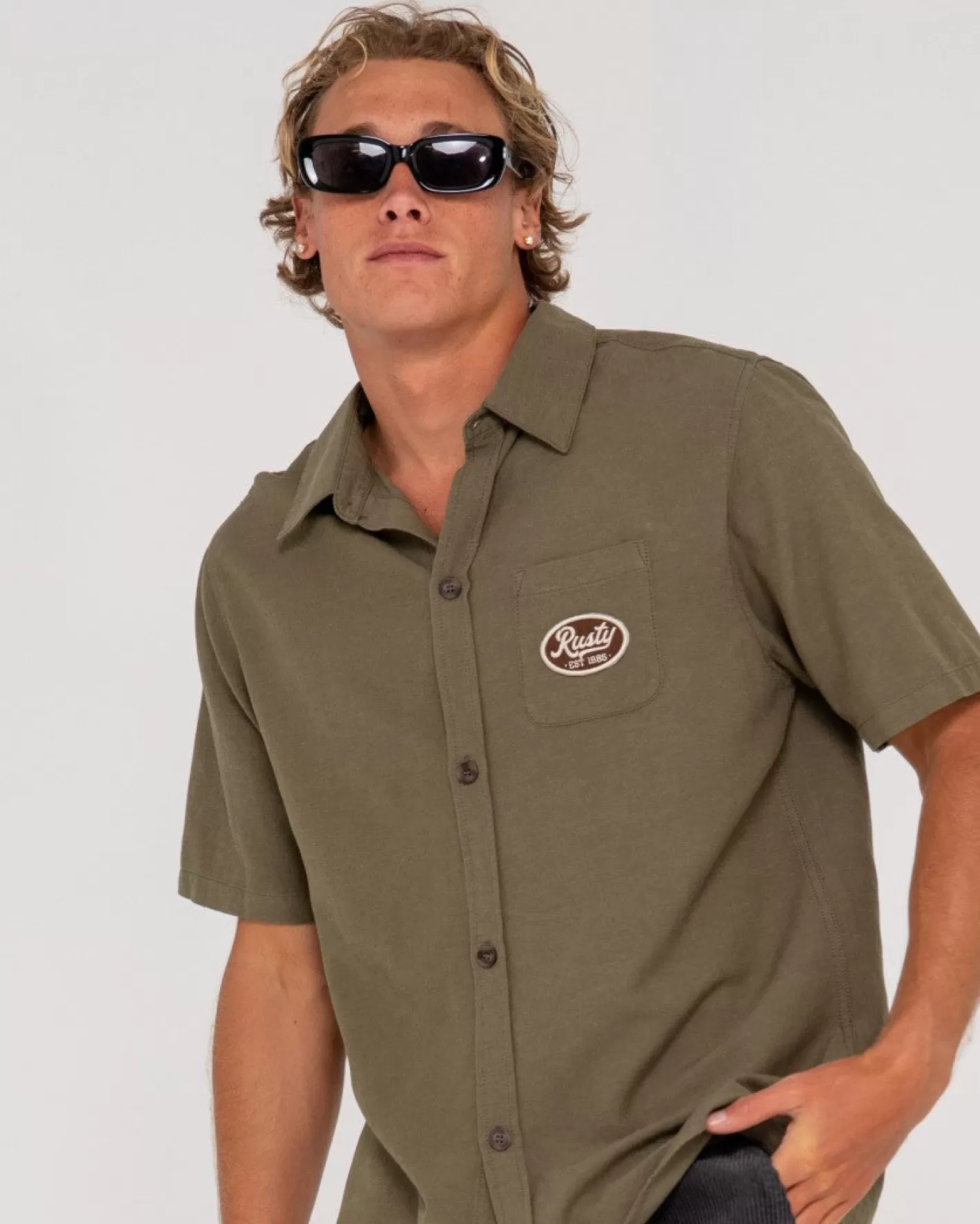 Hombre Rusty Camisa De Lino De Manga Corta Greaser Overtone