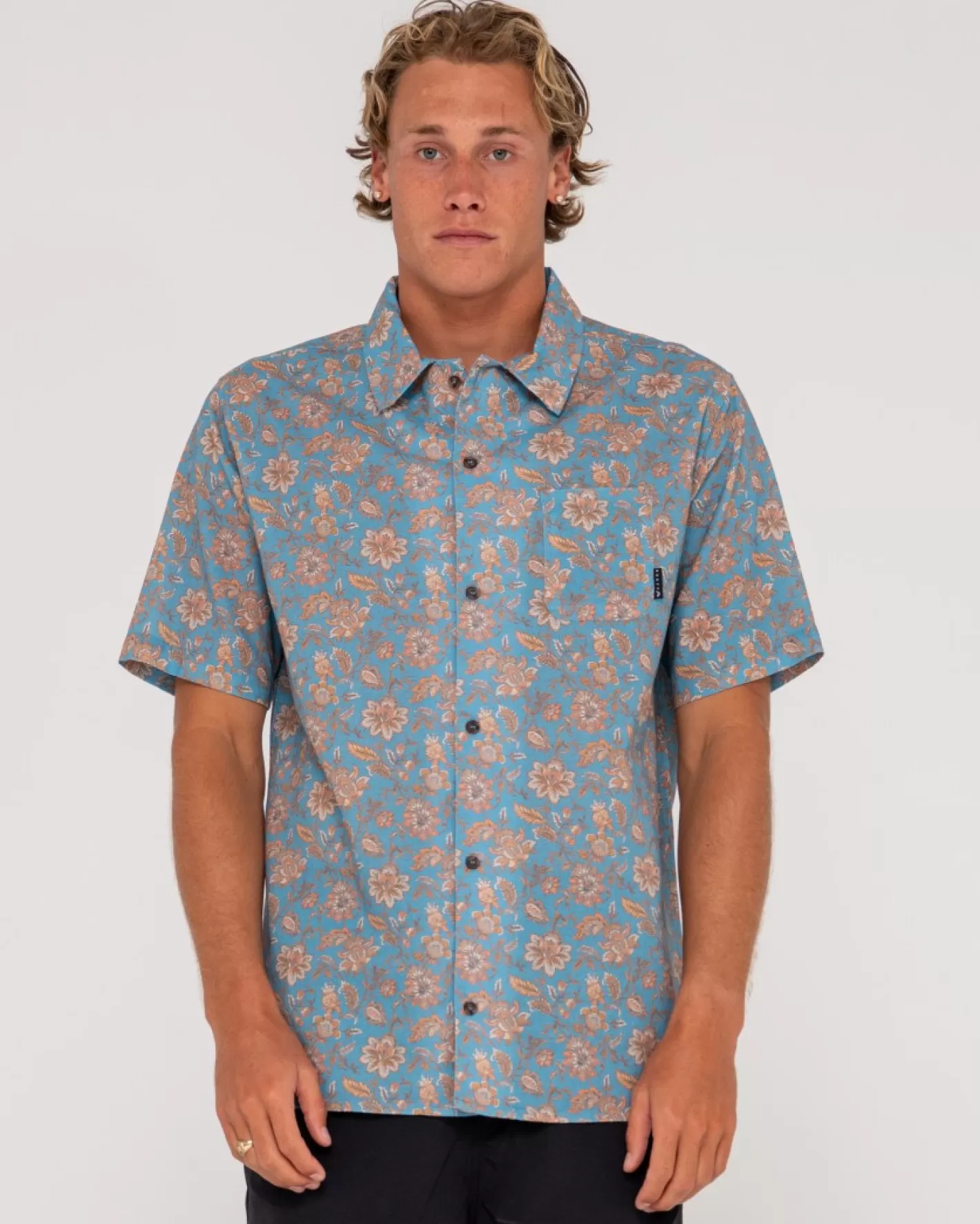Hombre Rusty Camisa De Manga Corta De Corte Relajado Mosaic Ramie