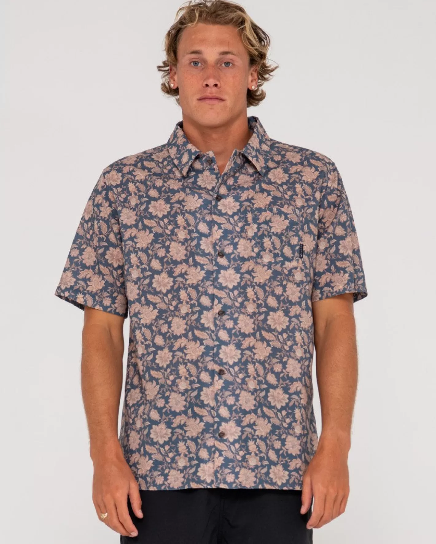 Hombre Rusty Camisa De Manga Corta De Corte Relajado Mosaic Ramie