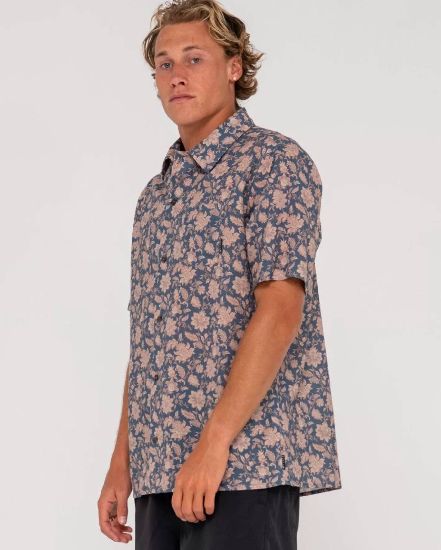 Hombre Rusty Camisa De Manga Corta De Corte Relajado Mosaic Ramie