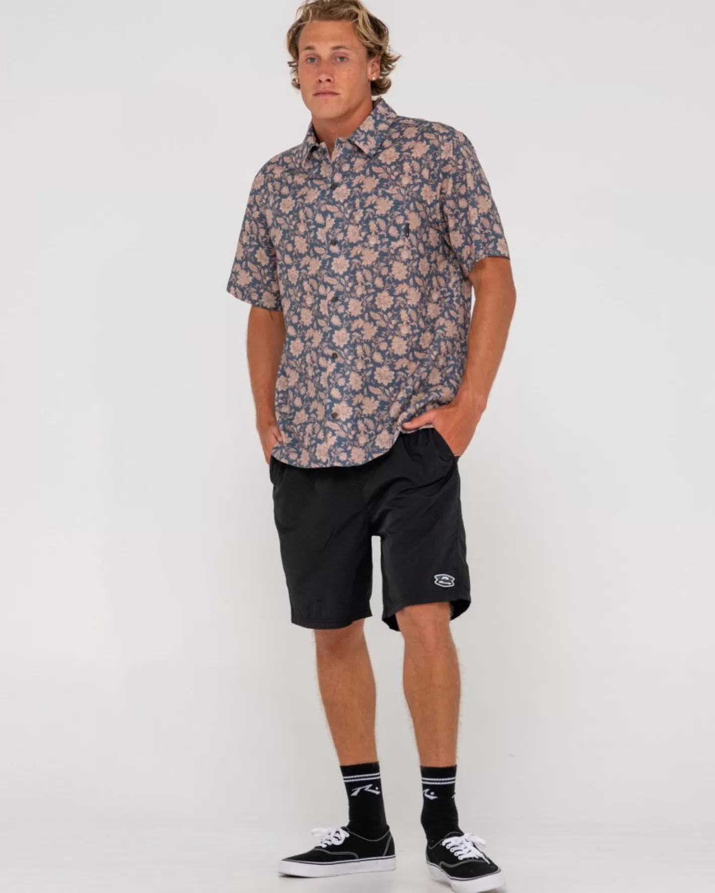 Hombre Rusty Camisa De Manga Corta De Corte Relajado Mosaic Ramie