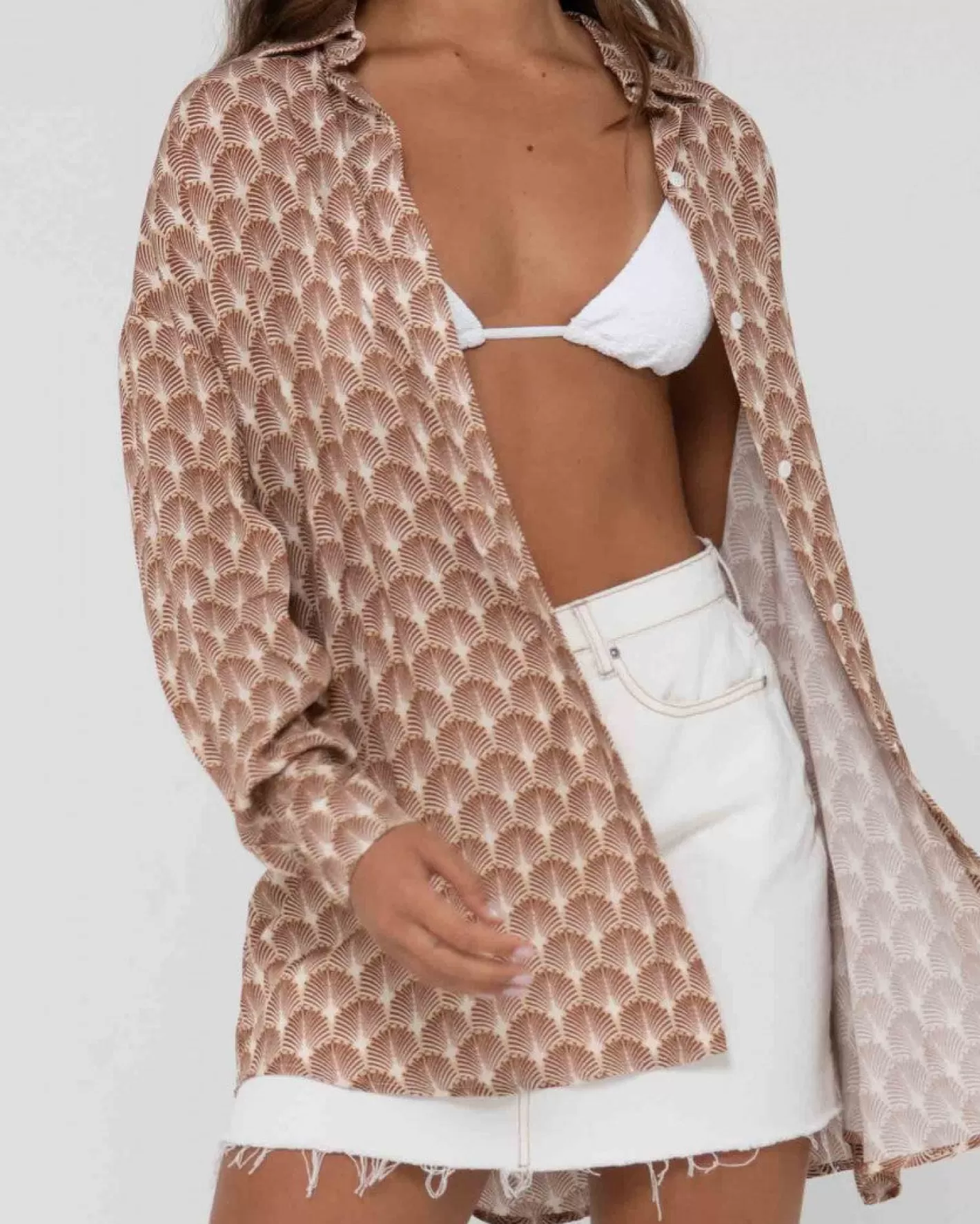 Mujer Rusty Camisa Oversize De Manga Larga Con Estampado Panama