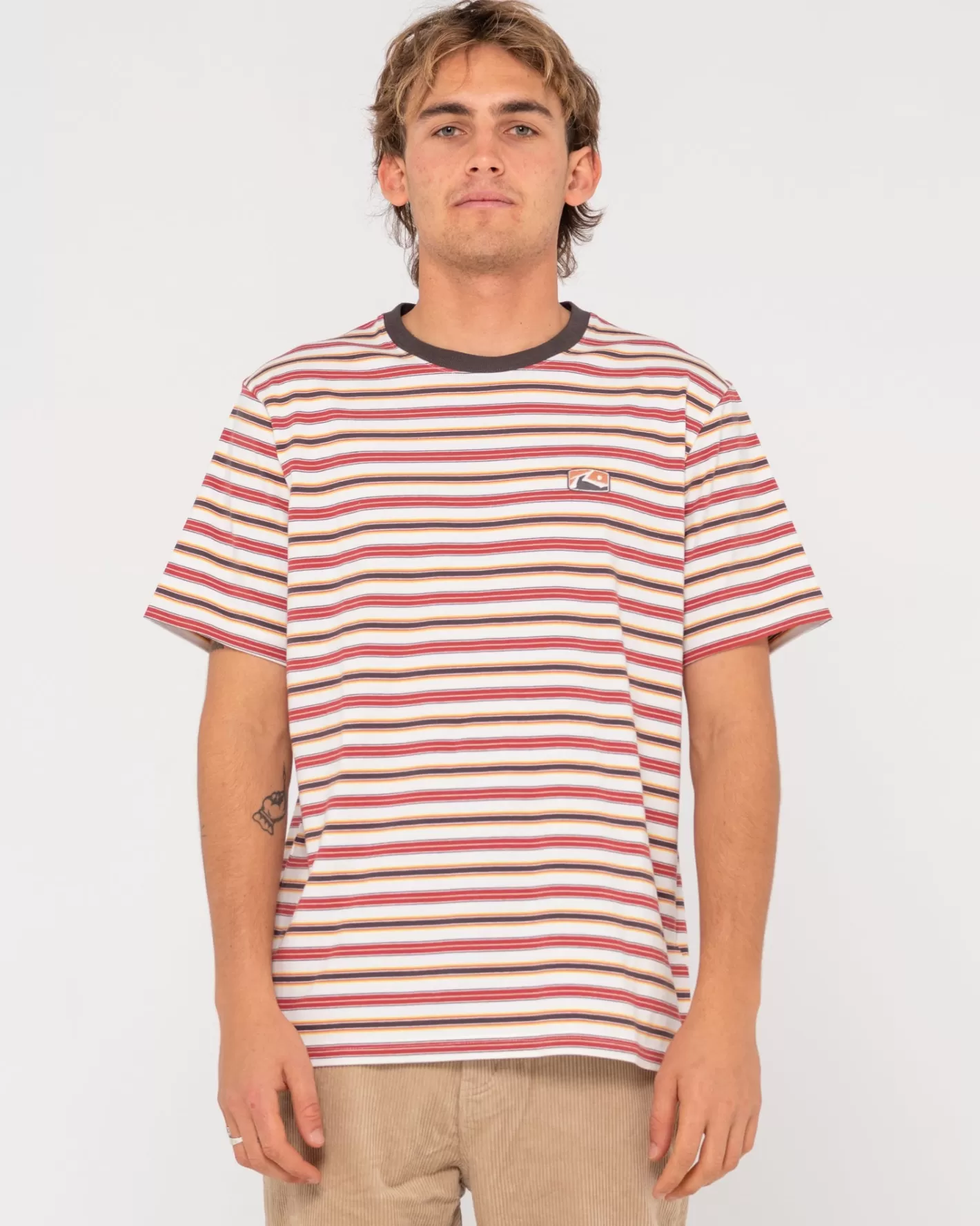 Hombre Rusty Camiseta A Rayas De Manga Corta Noble
