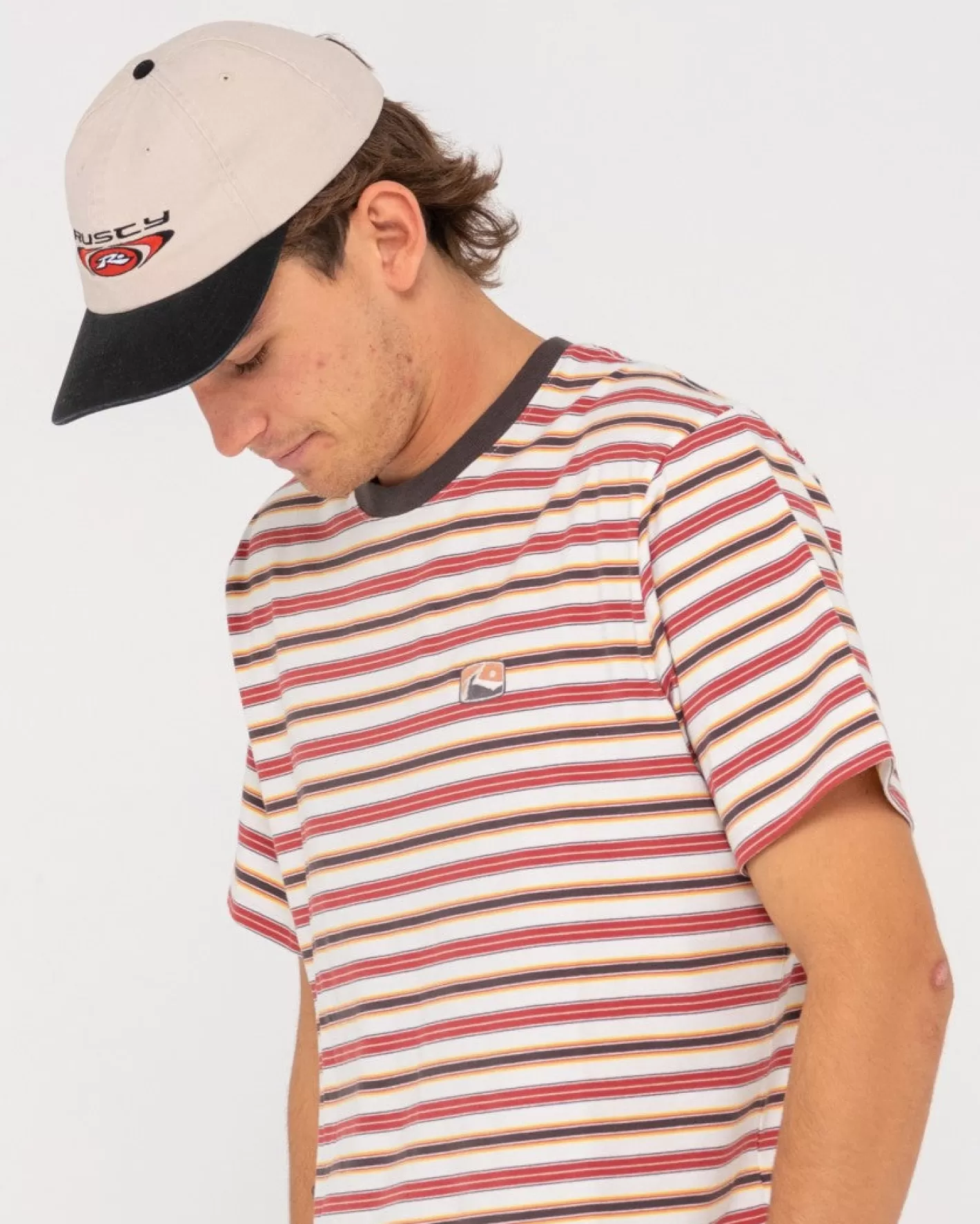 Hombre Rusty Camiseta A Rayas De Manga Corta Noble