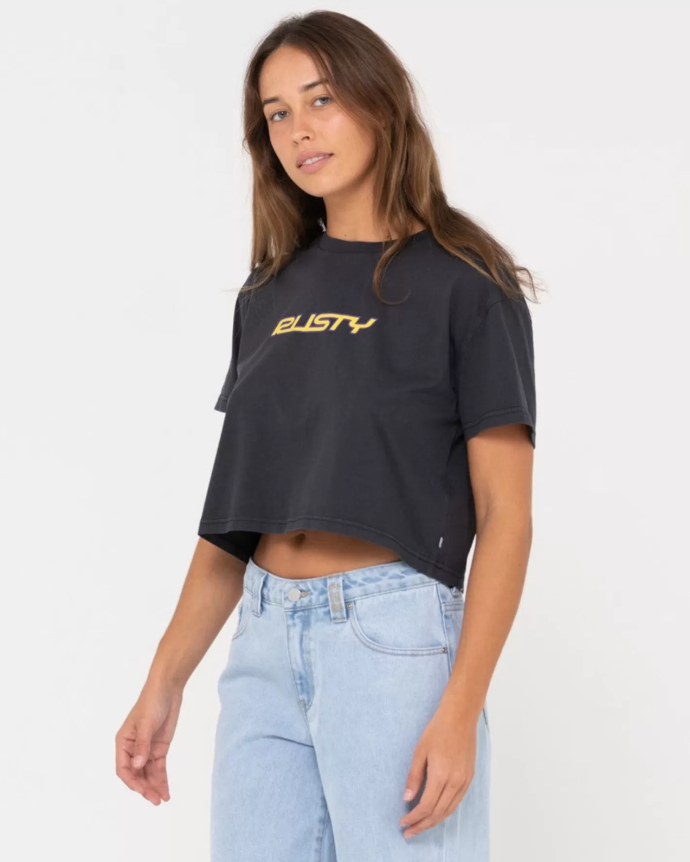 Mujer Rusty Camiseta Corta Con Grafico De Ajuste Relajado Rider