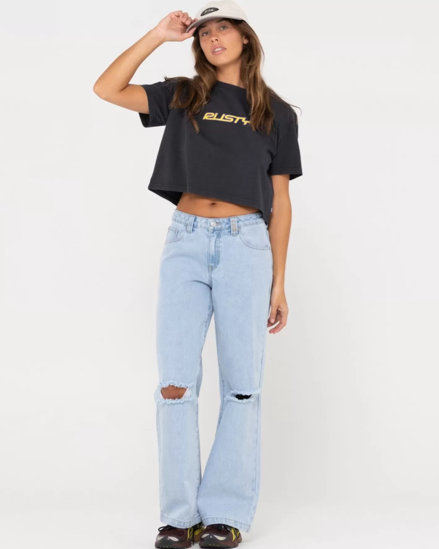 Mujer Rusty Camiseta Corta Con Grafico De Ajuste Relajado Rider
