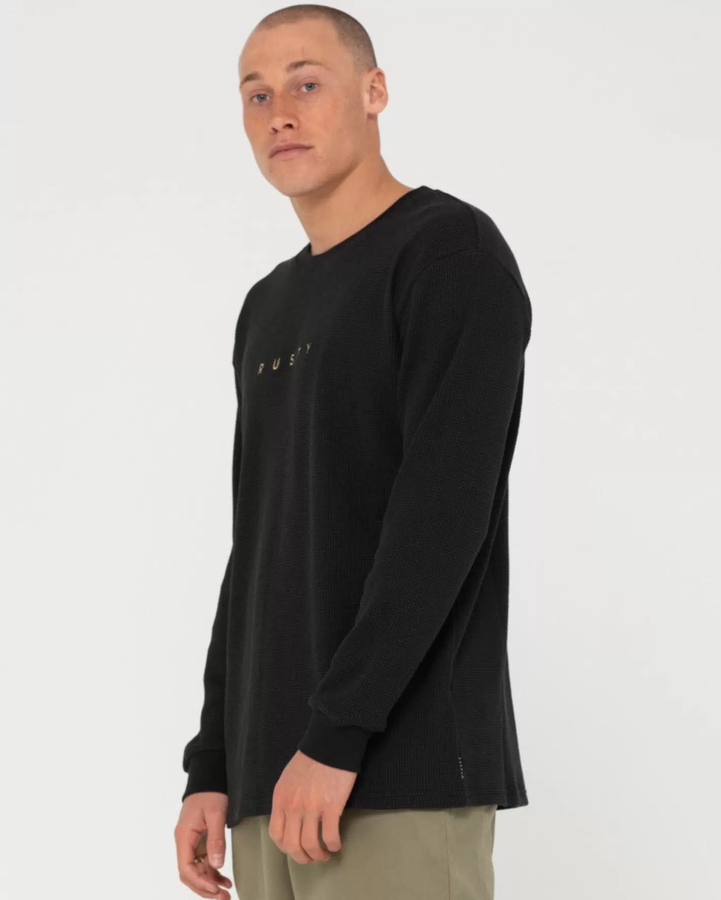 Hombre Rusty Camiseta De Manga Larga Tipo Gofre De Corte Corto