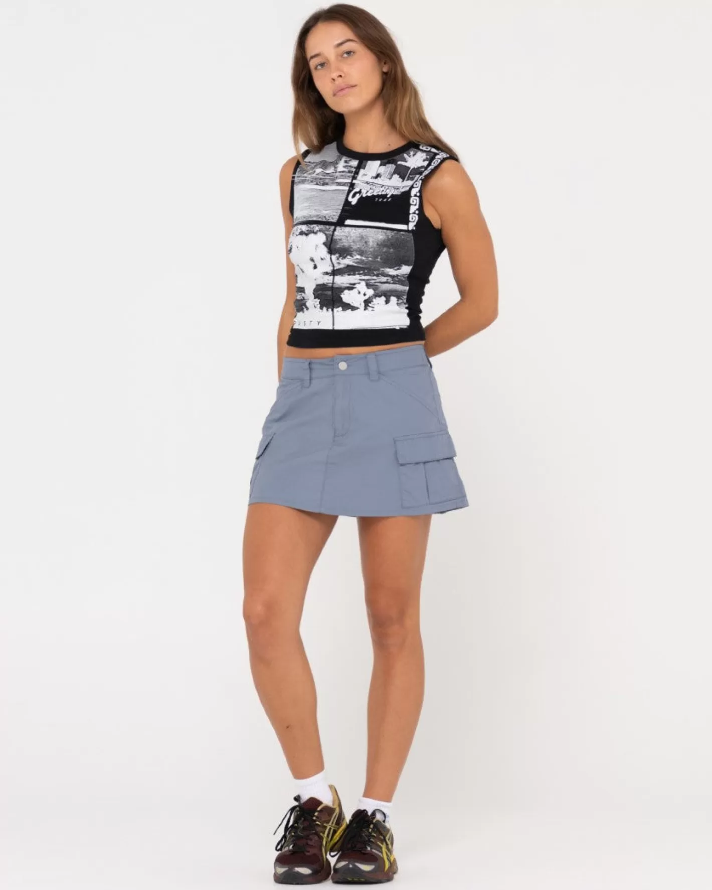 Mujer Rusty Camiseta Sin Mangas De Corte Slim Con Grafico Greetings