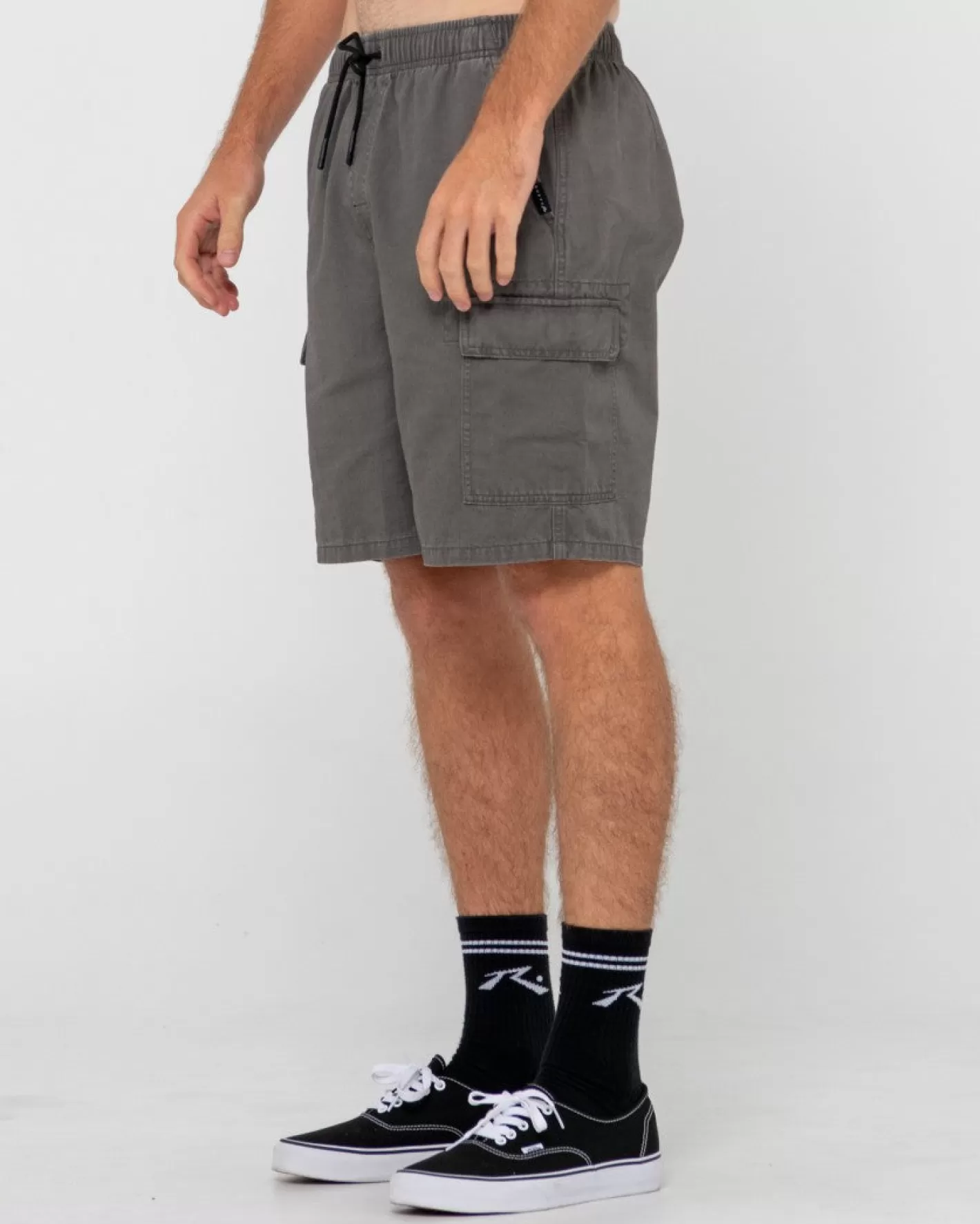Hombre Rusty Camper Pantalon Corto Cargo Elastico Con Lavado Vintage