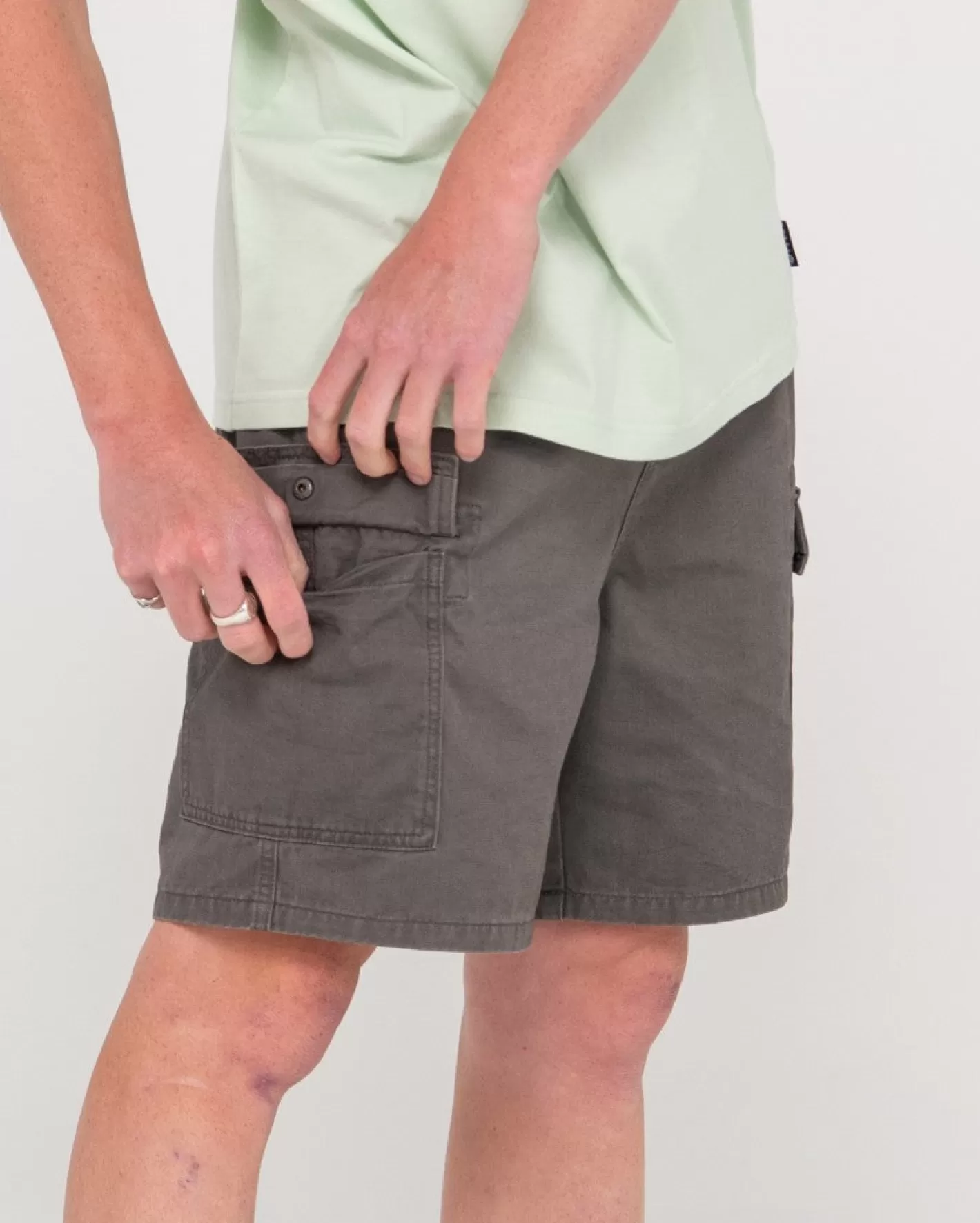Hombre Rusty Camper Pantalon Corto Cargo Elastico Con Lavado Vintage