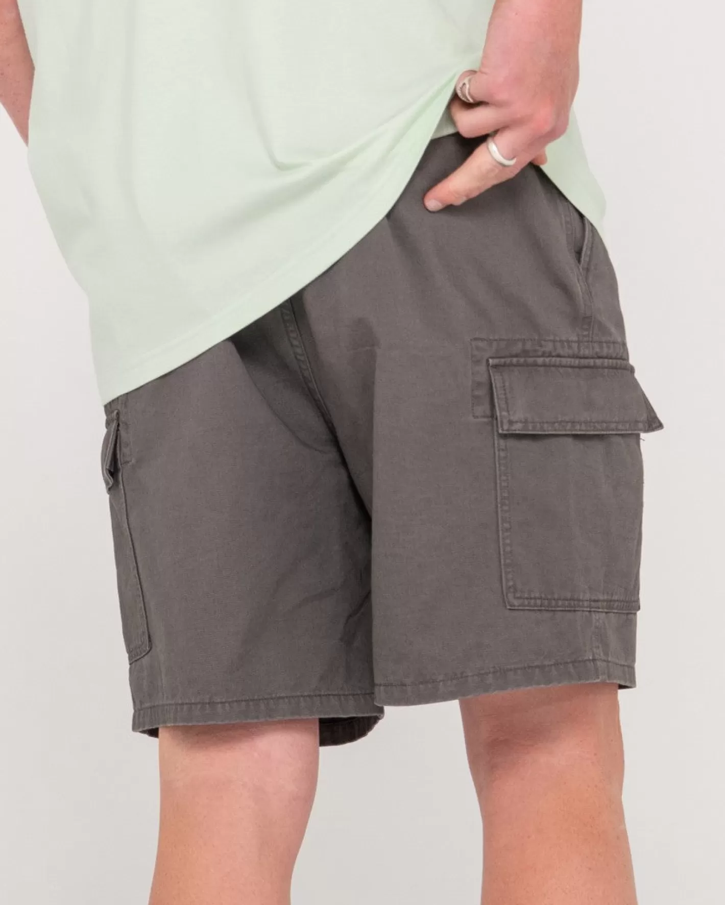 Hombre Rusty Camper Pantalon Corto Cargo Elastico Con Lavado Vintage