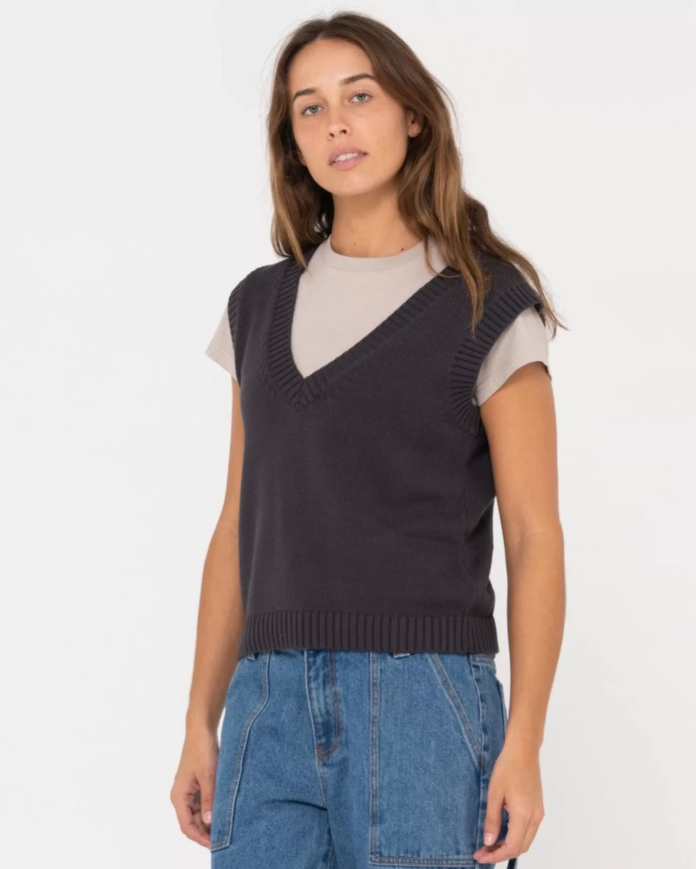 Mujer Rusty Chaleco De Punto Con Cuello En V Sin Mangas Nero