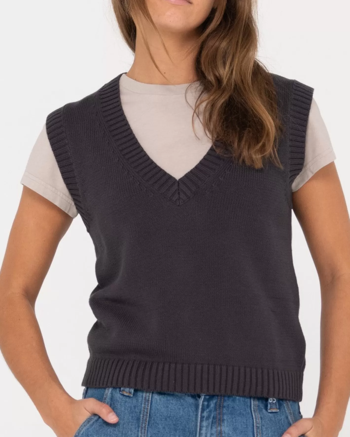 Mujer Rusty Chaleco De Punto Con Cuello En V Sin Mangas Nero