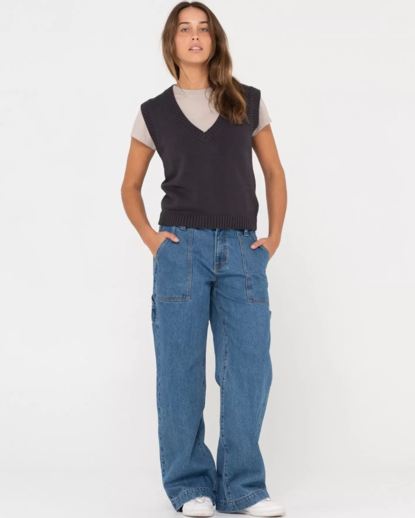 Mujer Rusty Chaleco De Punto Con Cuello En V Sin Mangas Nero