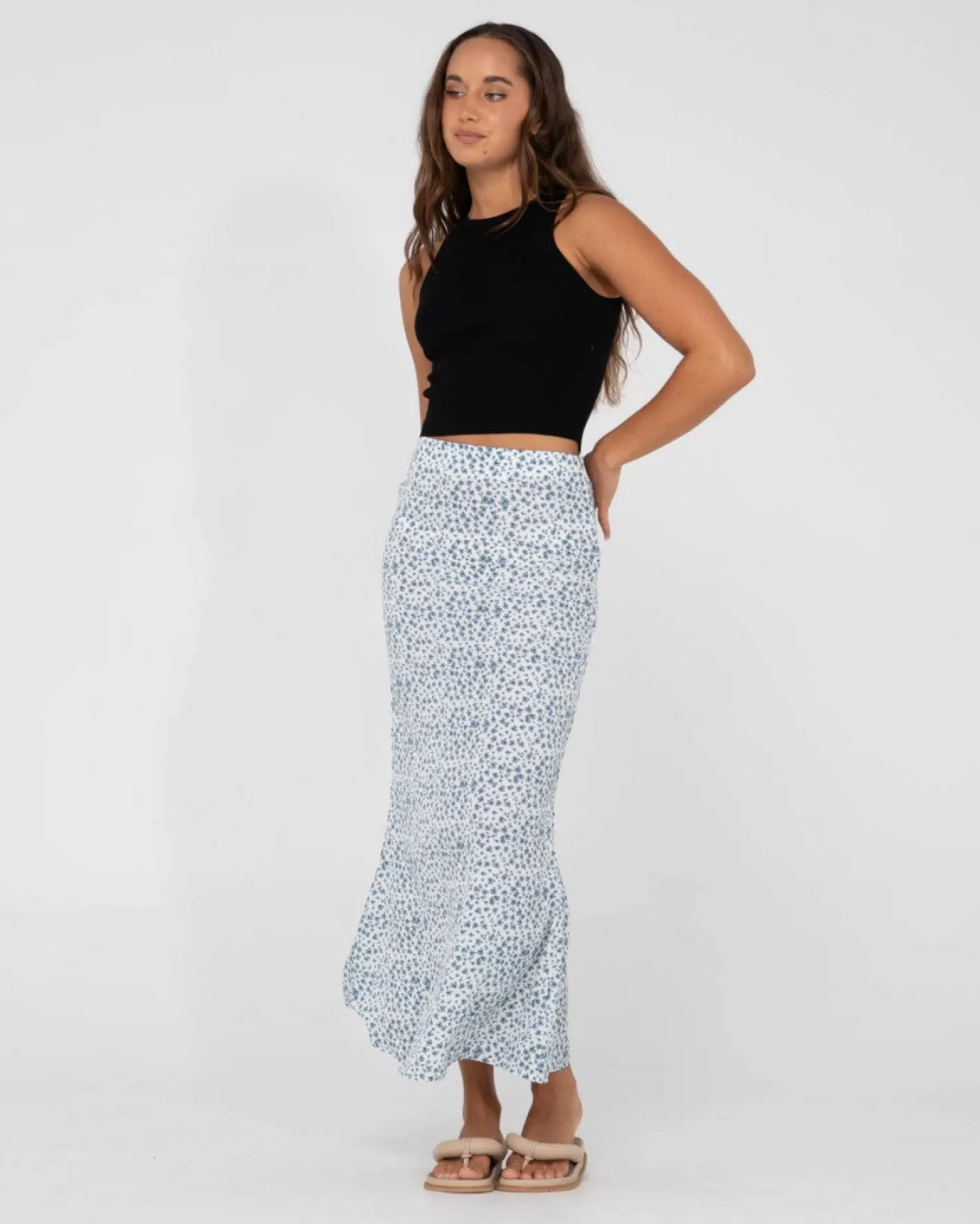 Mujer Rusty Falda Midi De Talle Alto Con Estampado Floral De Balnear