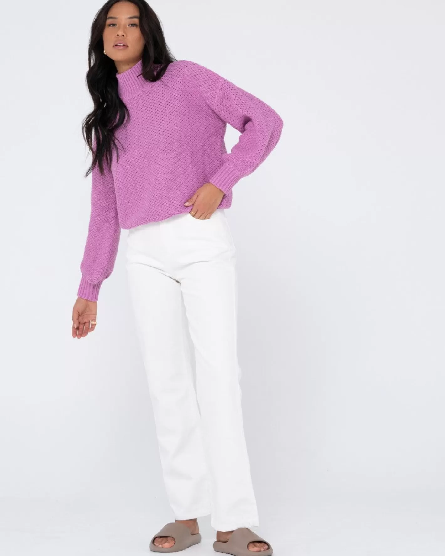 Mujer Rusty Jersey De Punto Grueso Y Relajado Con Cuello Simulado Marlow