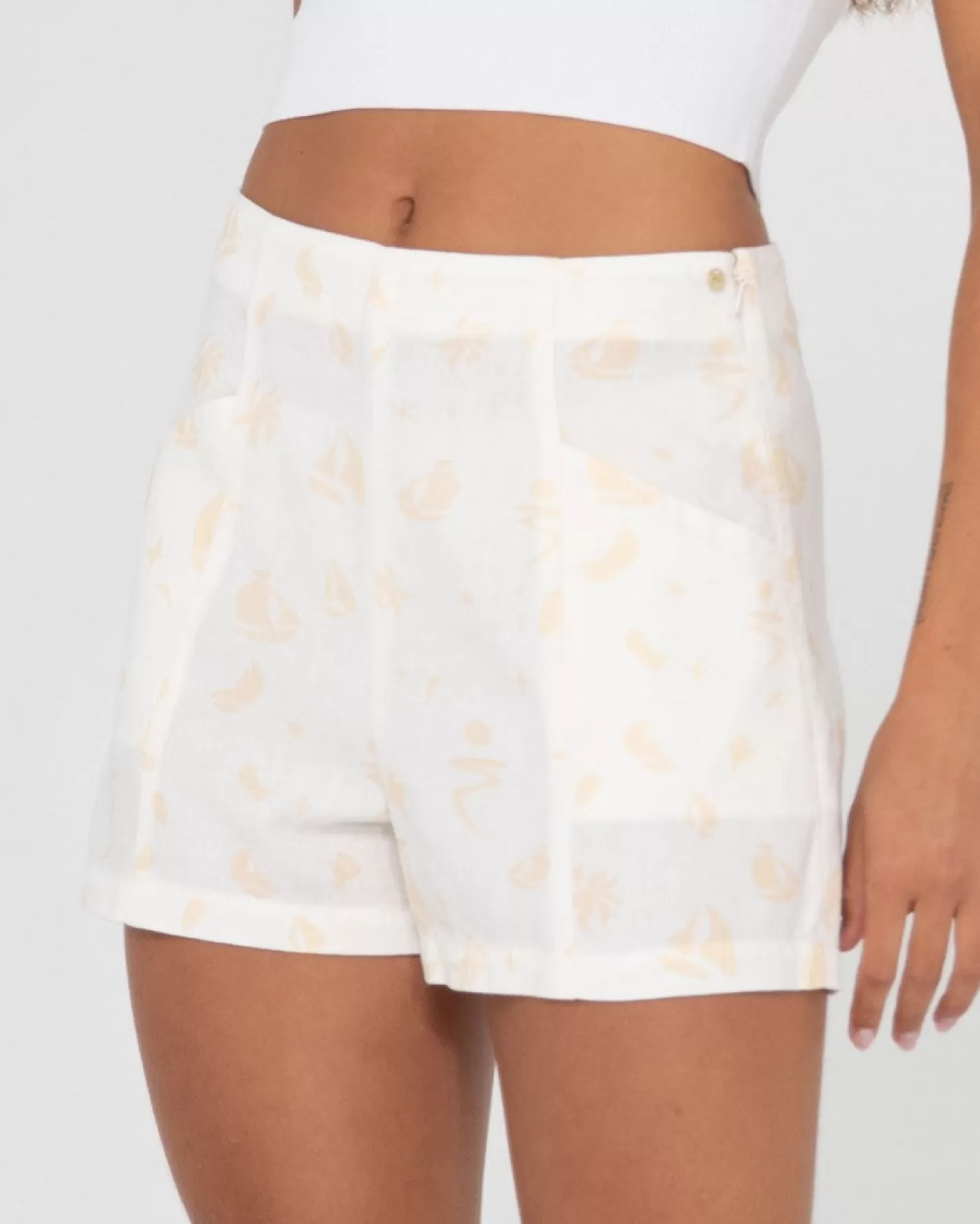 Mujer Rusty Pantalon Corto Cassidy De Lino De Talle Alto