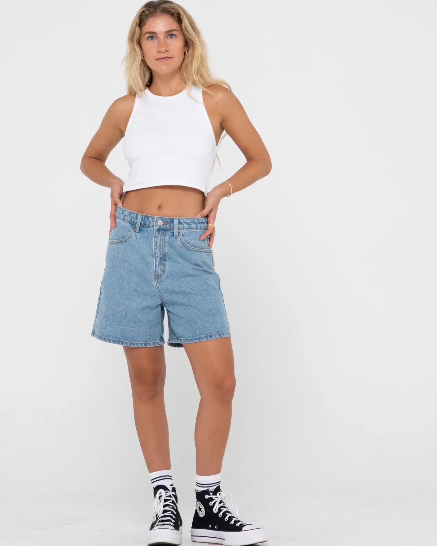Mujer Rusty Pantalon Corto De Mezclilla De Talle Alto Chipre