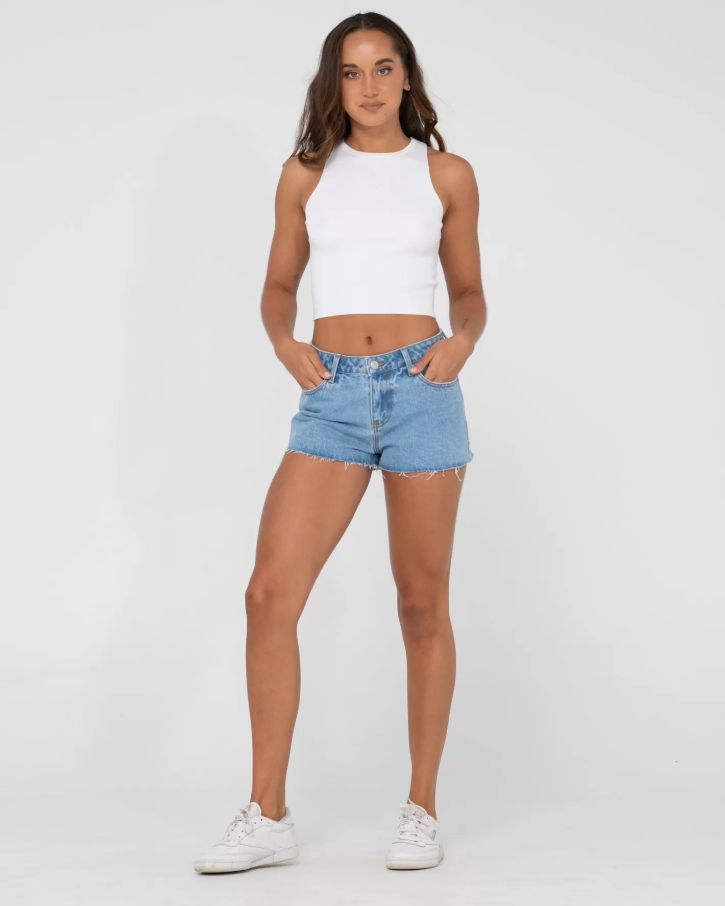 Mujer Rusty Pantalon Corto De Mezclilla Deshilachado De Talle Bajo Malta