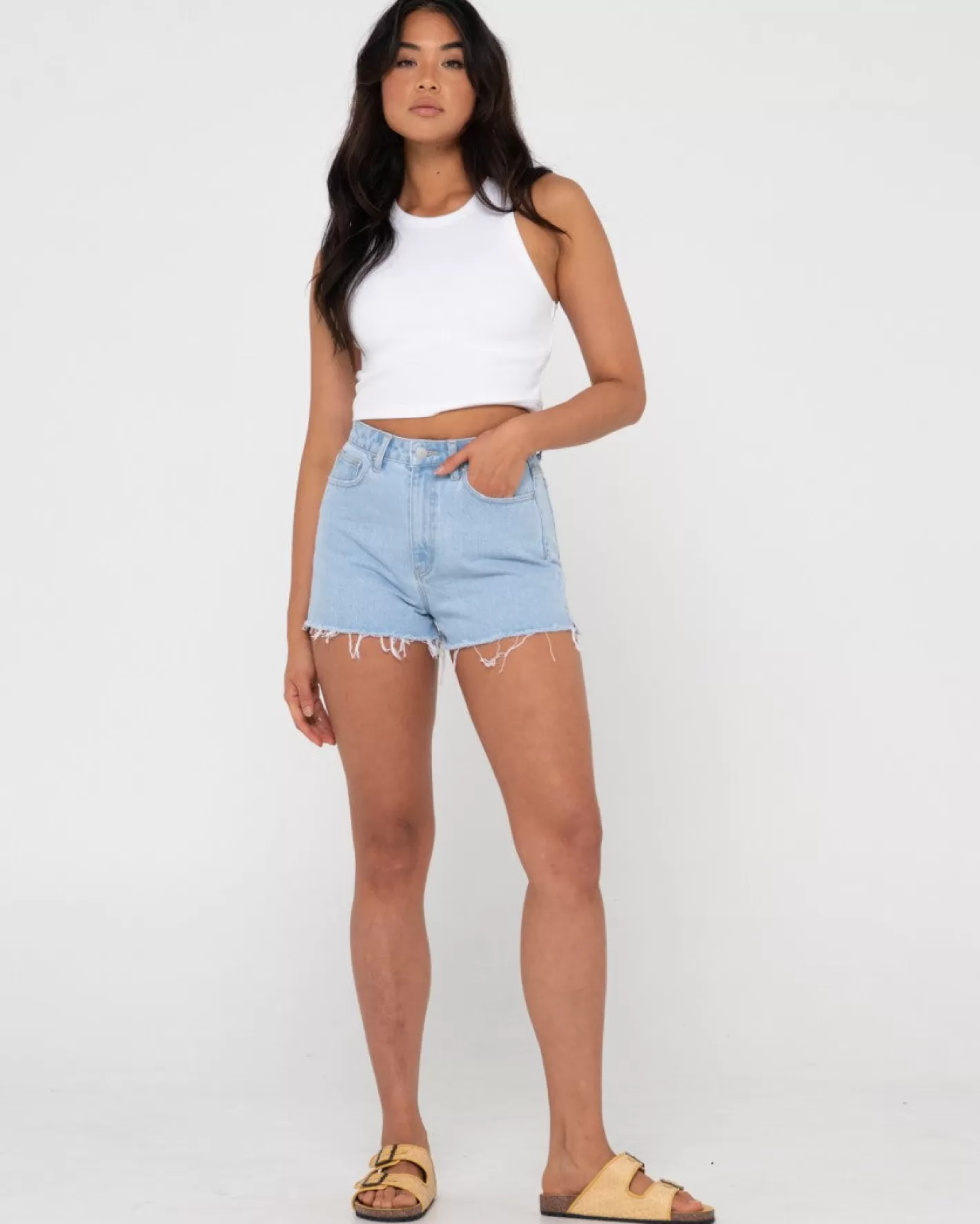 Mujer Rusty Pantalon Corto Vaquero De Talle Alto Acampanado Penny Kick