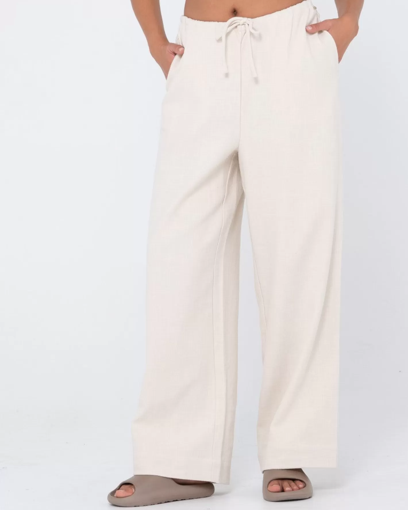 Mujer Rusty Pantalon De Lino De Corte Relajado Y Talle Alto Carolina