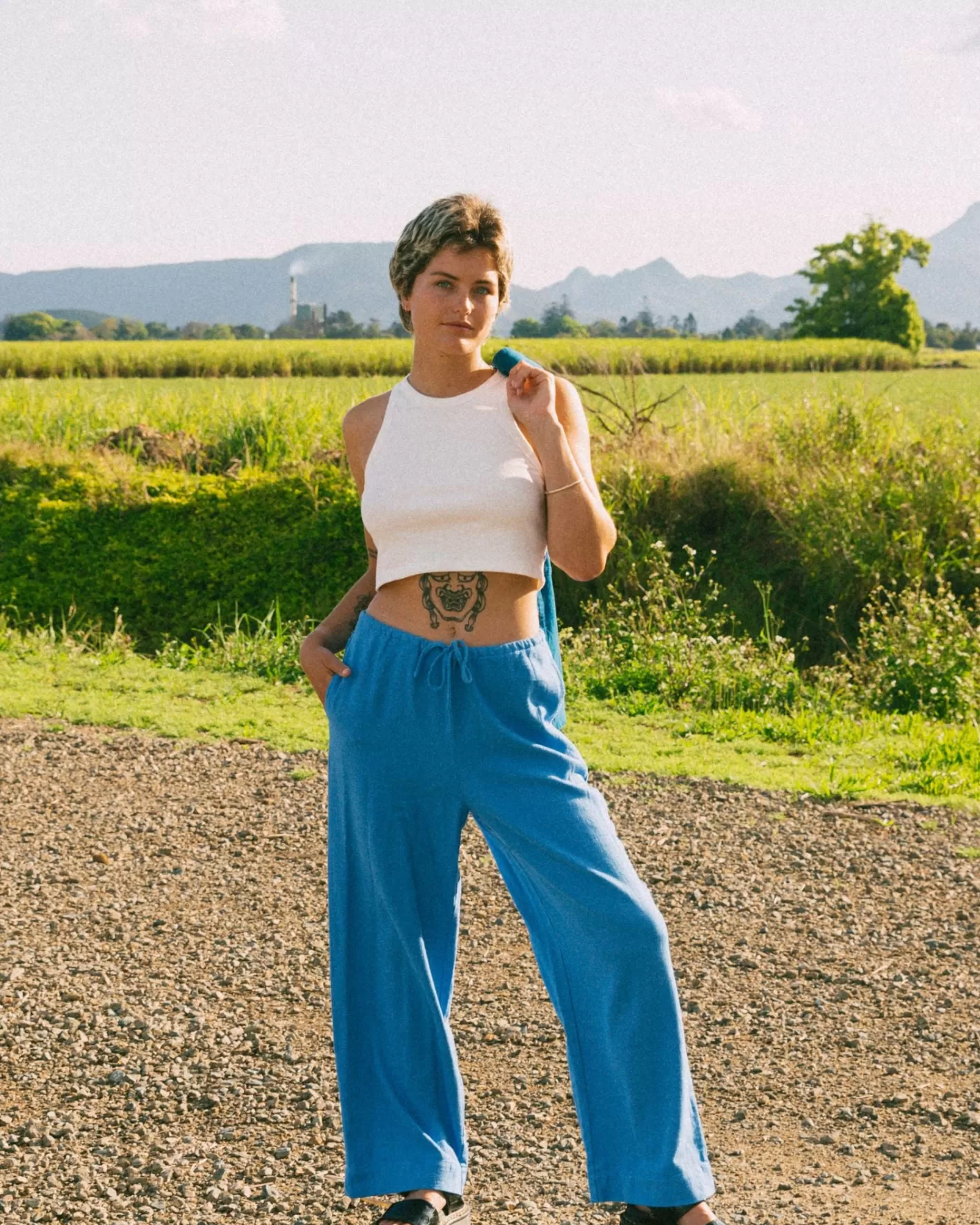 Mujer Rusty Pantalon De Lino De Corte Relajado Y Talle Alto Carolina