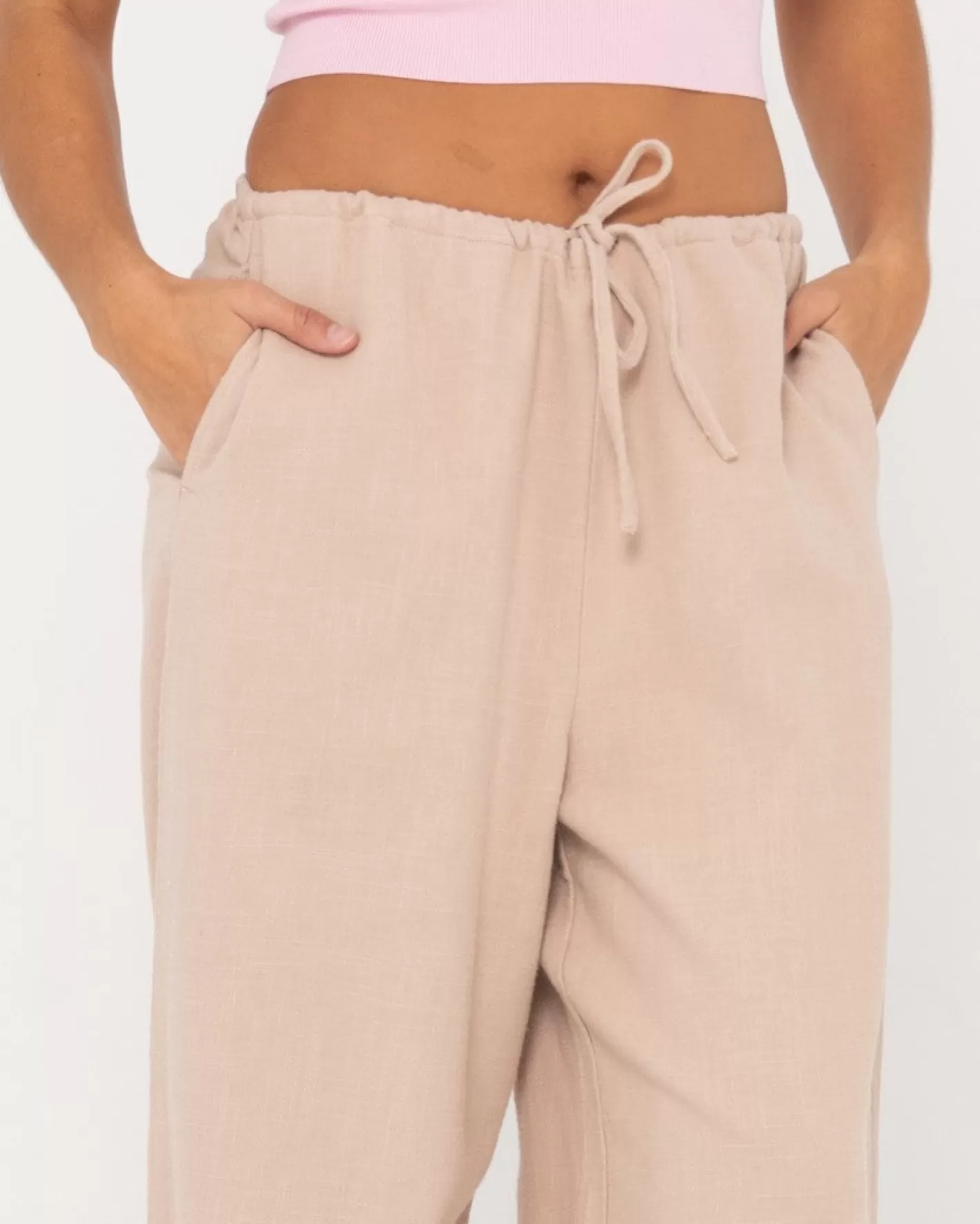 Mujer Rusty Pantalon De Lino De Corte Relajado Y Talle Alto Carolina