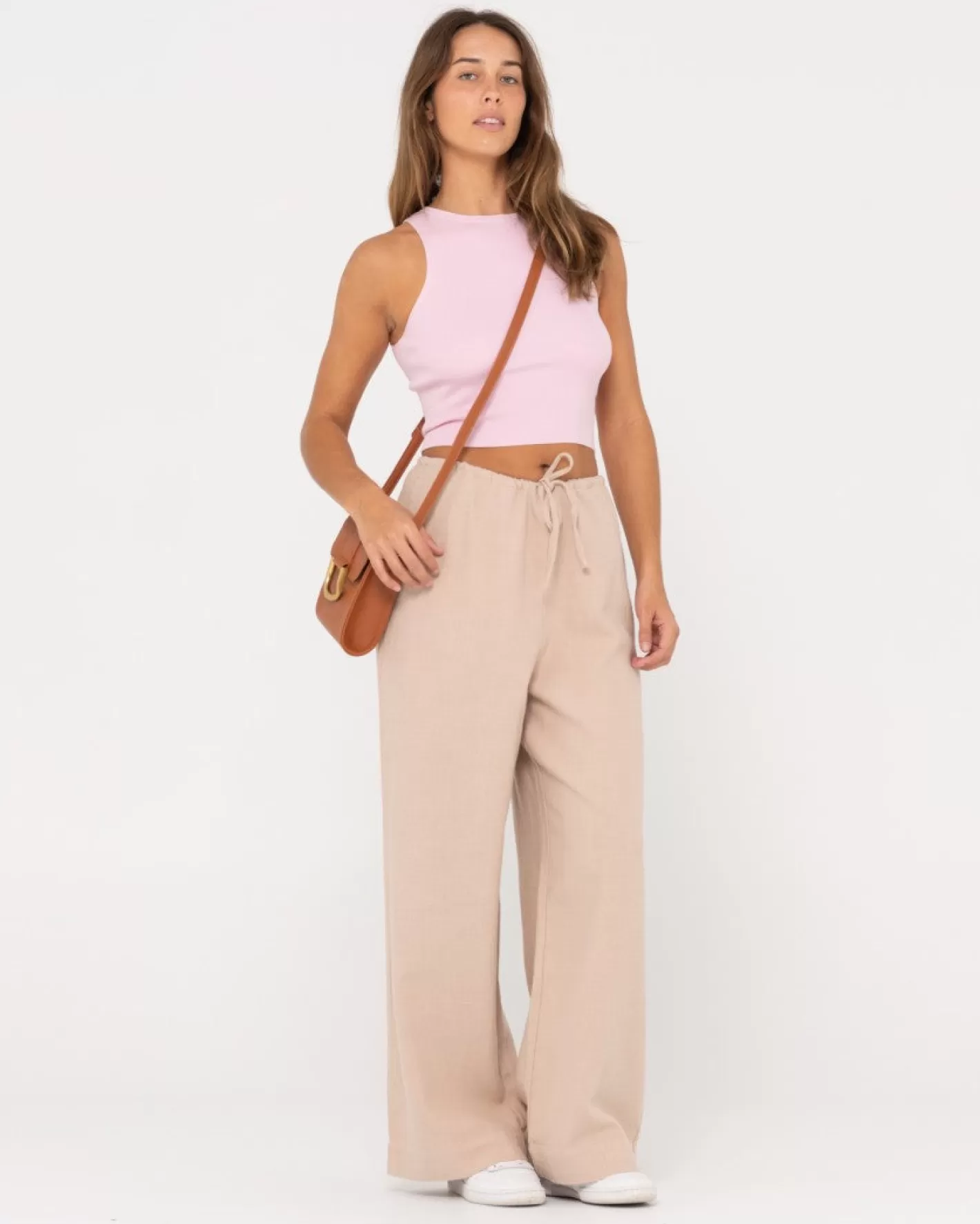 Mujer Rusty Pantalon De Lino De Corte Relajado Y Talle Alto Carolina