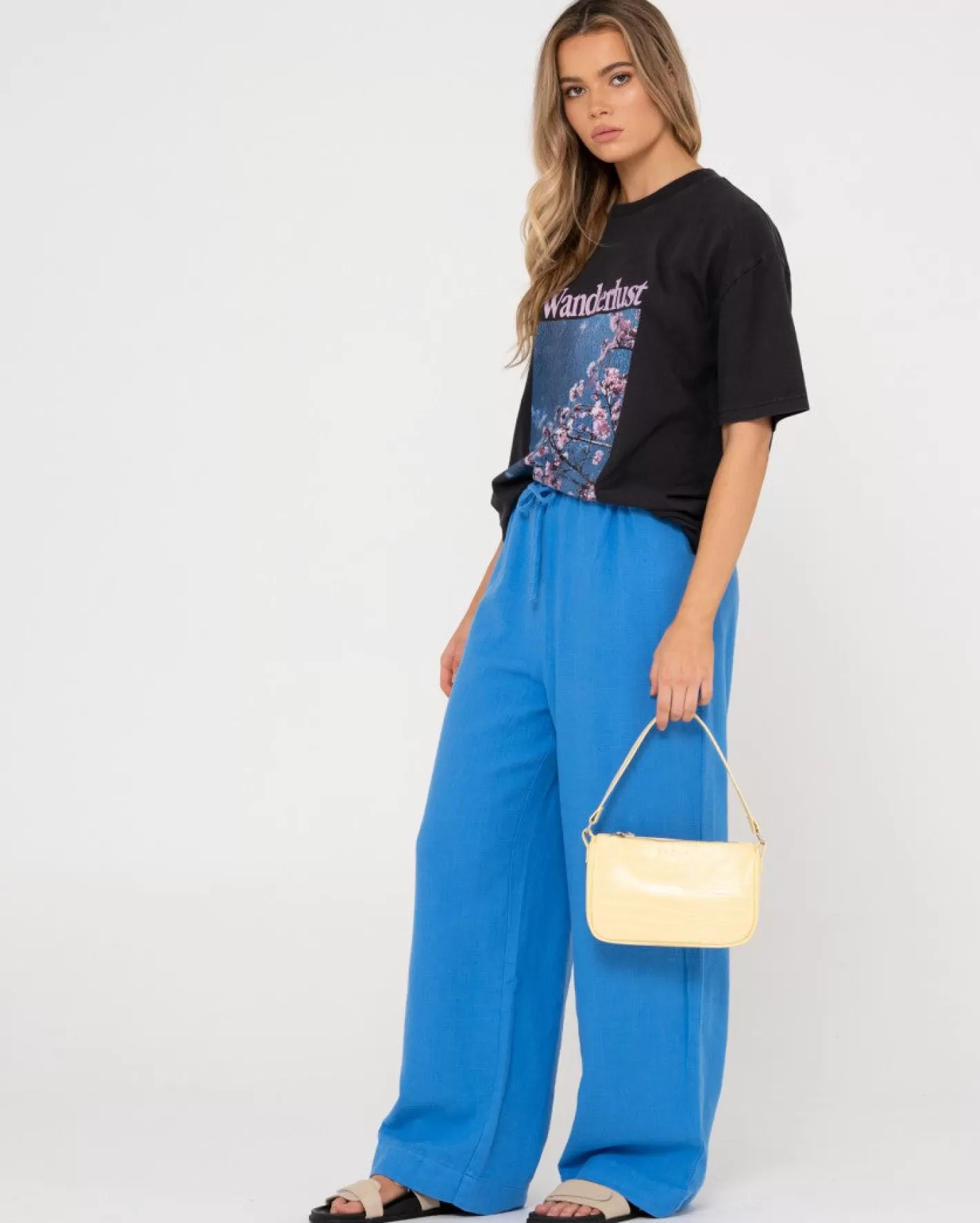 Mujer Rusty Pantalon De Lino De Corte Relajado Y Talle Alto Carolina