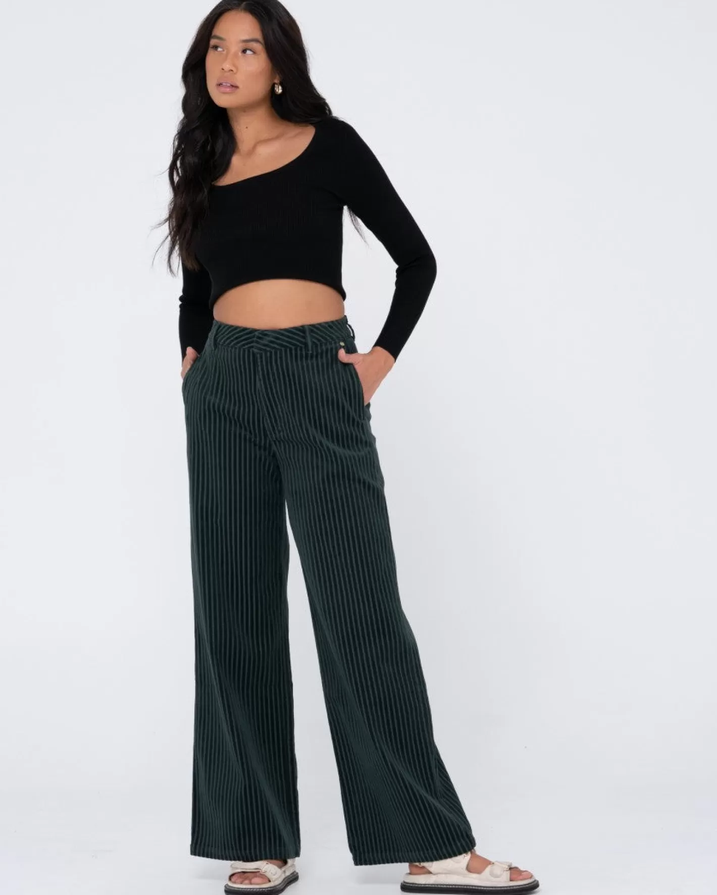 Mujer Rusty Pantalon De Pana Con Pernera Ancha Y Talle Alto Amanda