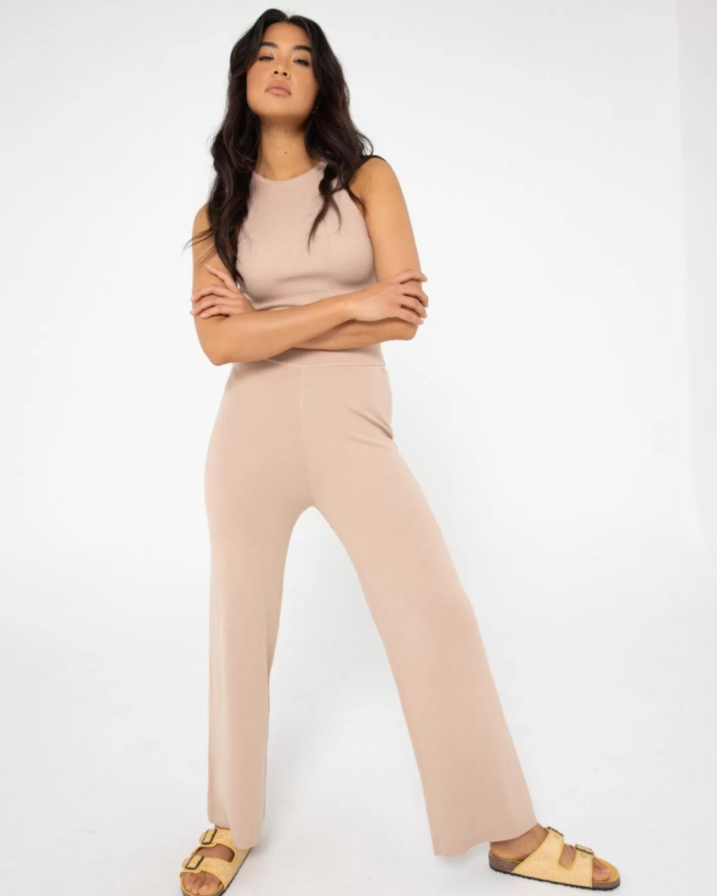 Mujer Rusty Pantalon De Punto Con Pernera Ancha Y Talle Alto Amelia