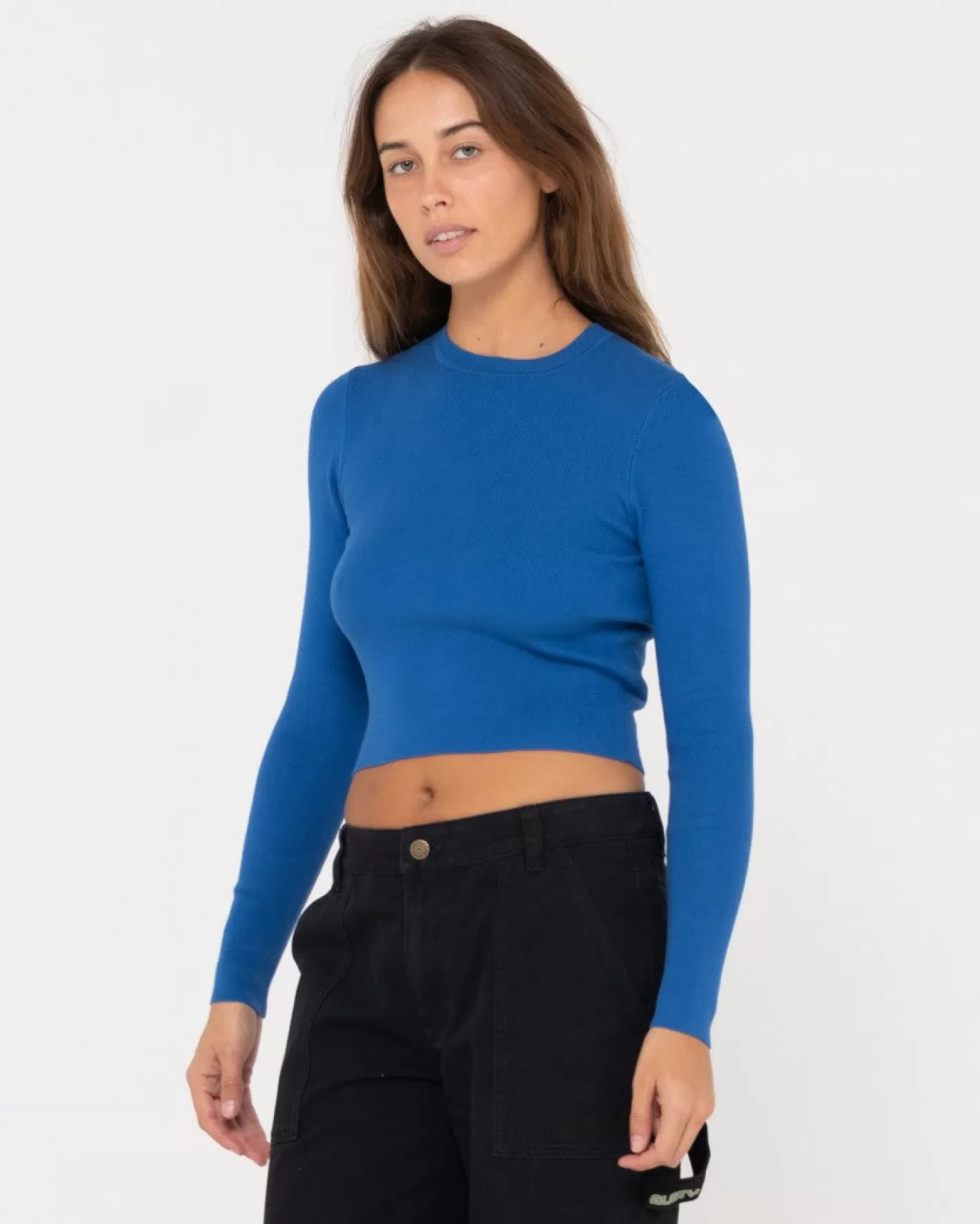 Mujer Rusty Top Corto De Punto De Manga Larga Amelia