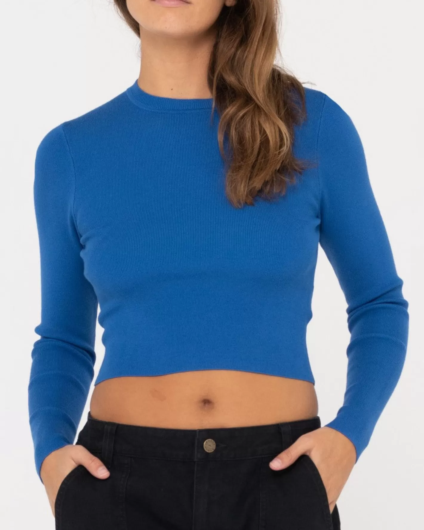 Mujer Rusty Top Corto De Punto De Manga Larga Amelia