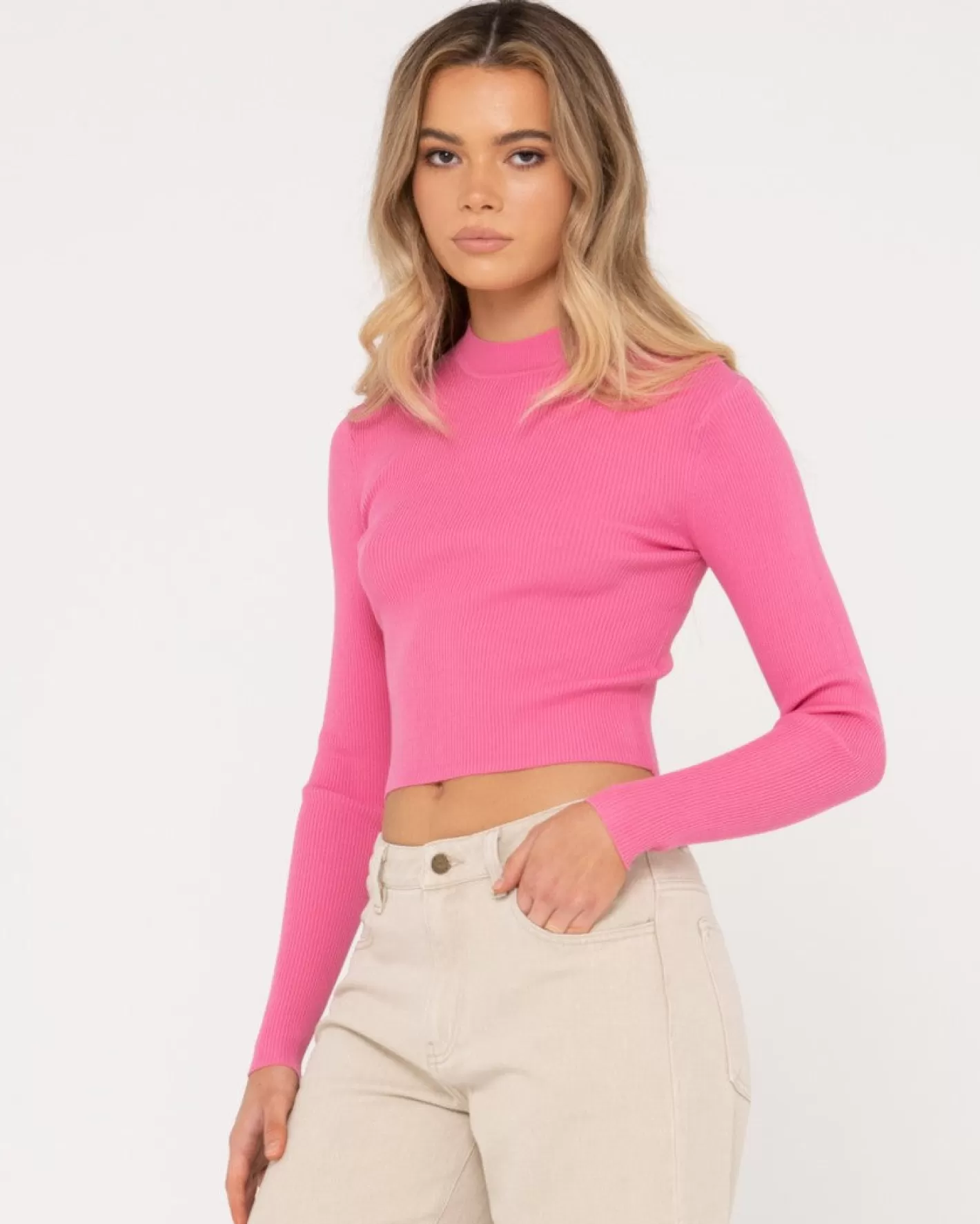 Mujer Rusty Top De Punto De Manga Larga Con Cuello Simulado Charis