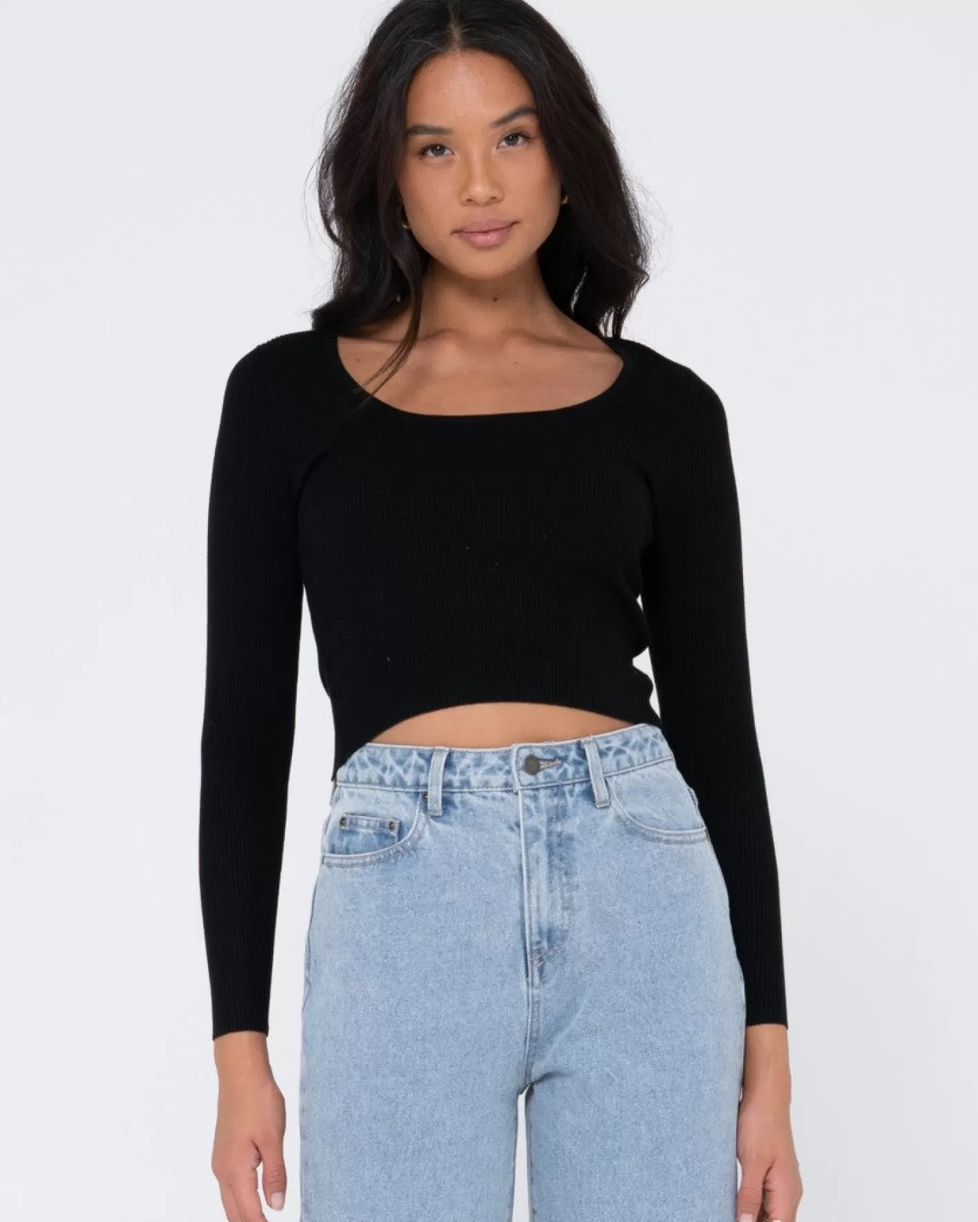 Mujer Rusty Top De Punto De Manga Larga Con Escote Bajo Charis