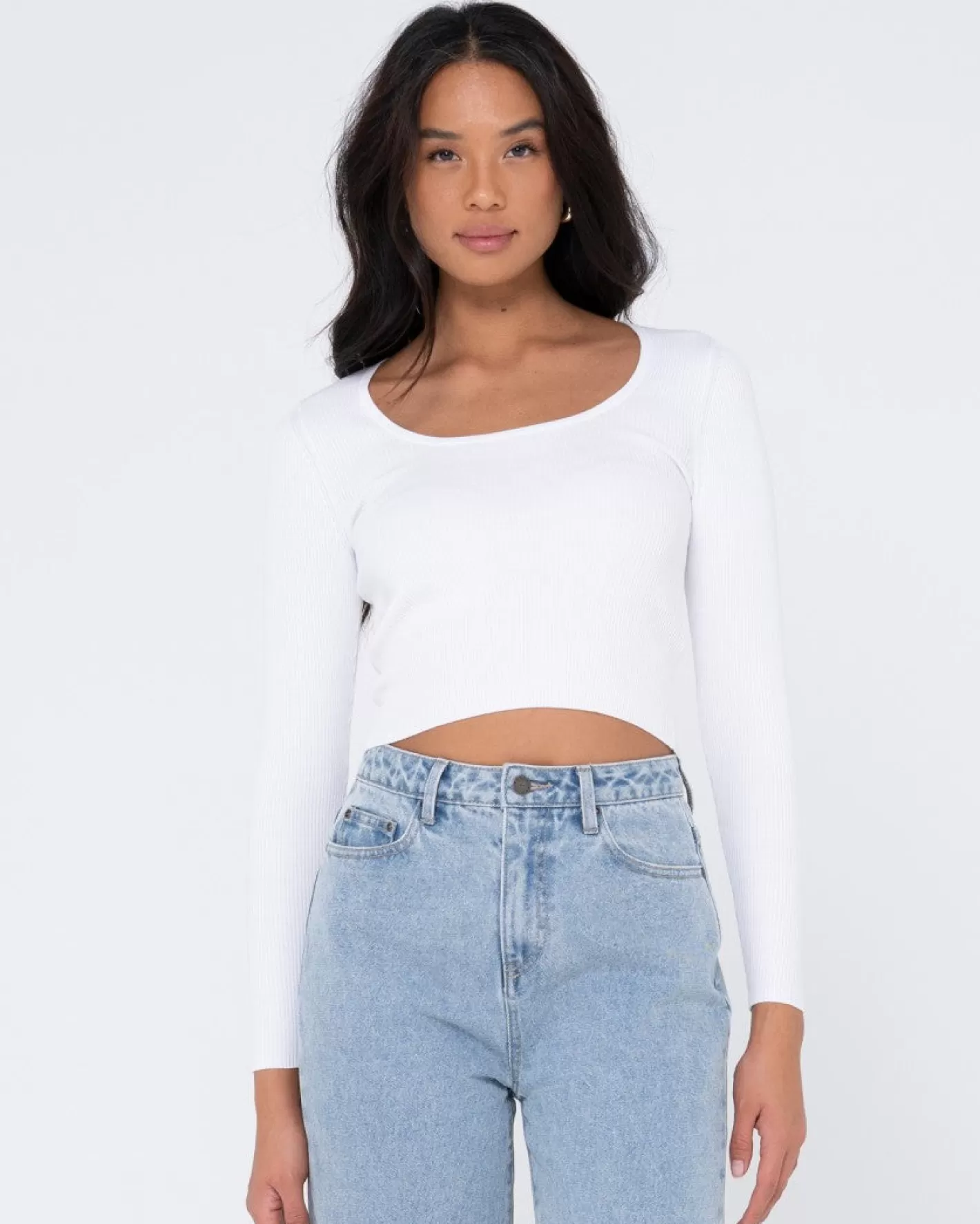 Mujer Rusty Top De Punto De Manga Larga Con Escote Bajo Charis