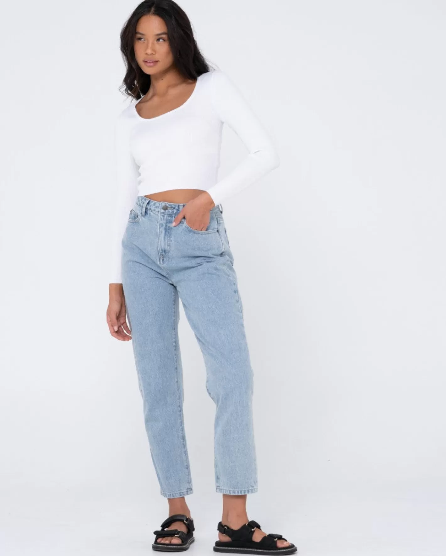 Mujer Rusty Top De Punto De Manga Larga Con Escote Bajo Charis