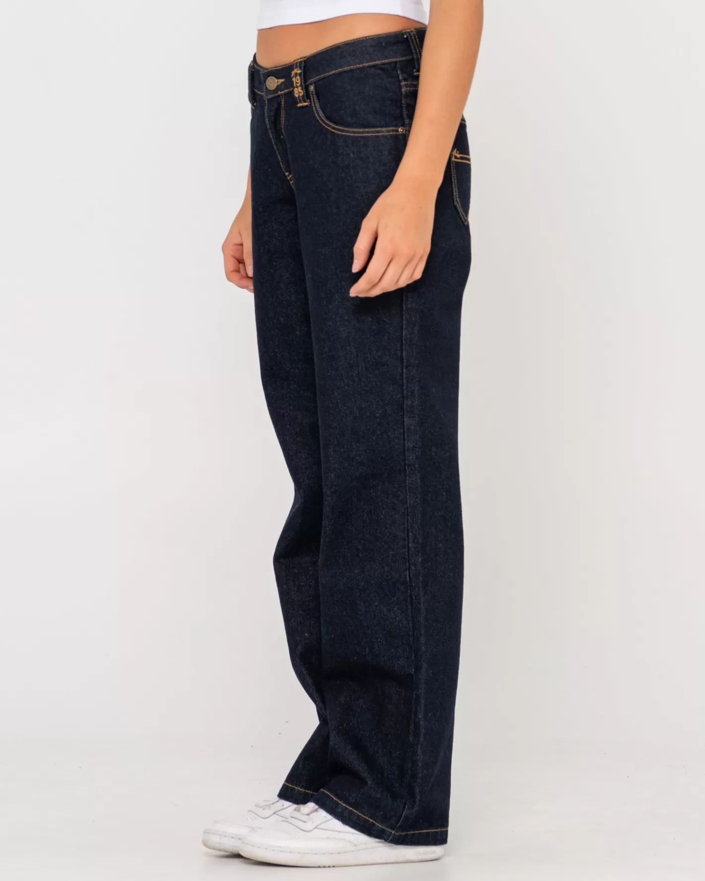 Mujer Rusty Vaqueros De Mezclilla Con Pernera Recta Y Talle Muy Bajo