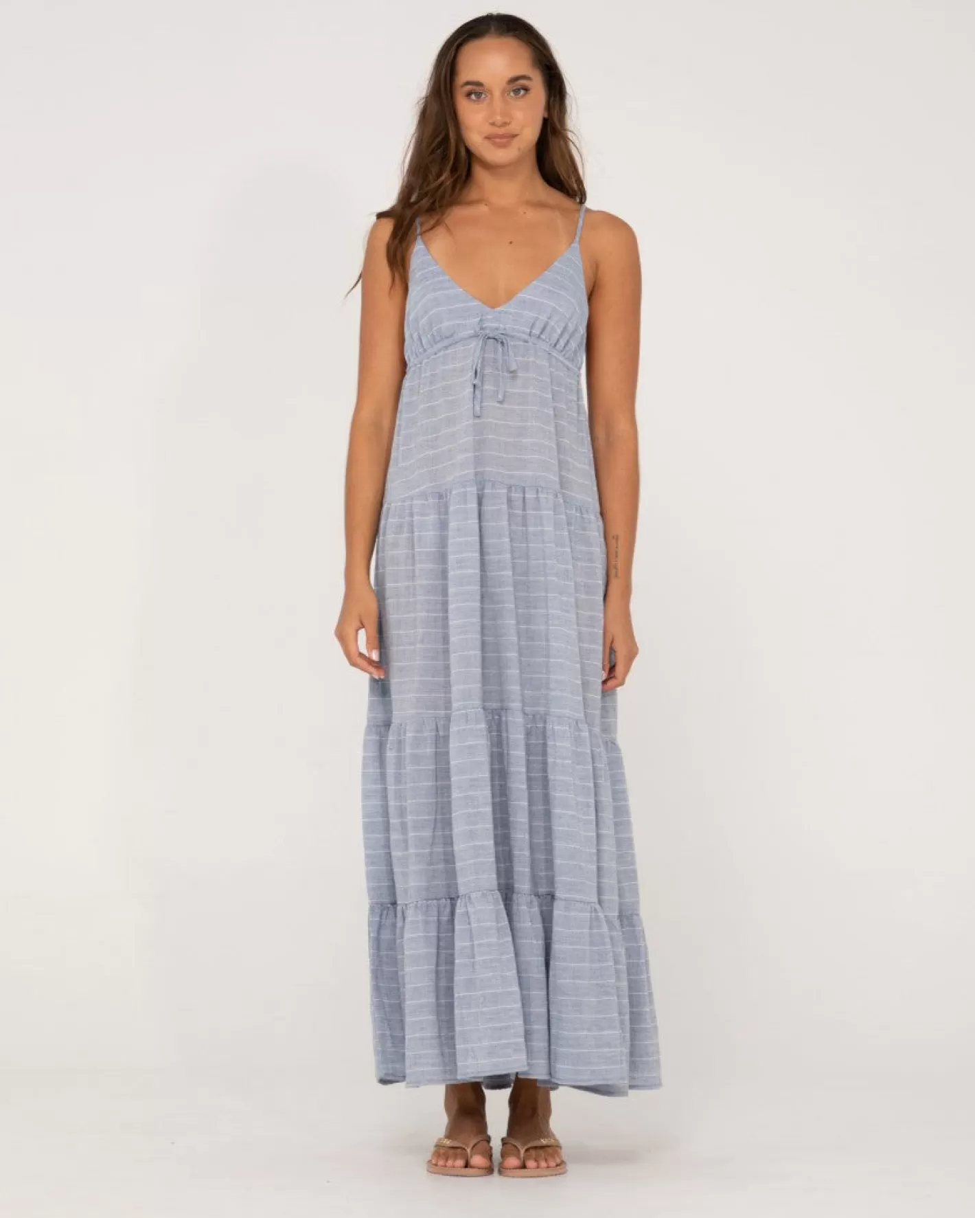 Mujer Rusty Vestido Largo A Rayas Con Capas Siena